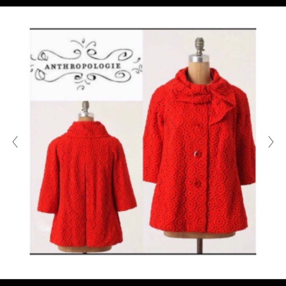 Tabitha Red Crochet Swing Pea Coat